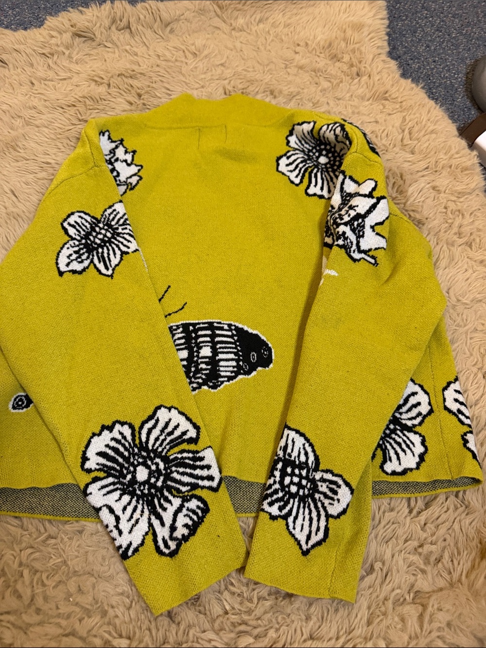 Yellow Butterfly & Floral Mock Neck Sweater - Picture 3 of 4